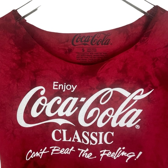 Coca-Cola Small Cropped 100% Cotton Distressed Crew Neck Tie Dye T-Shirt - Picture 6 of 8